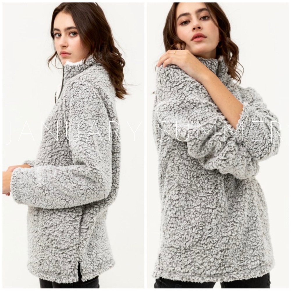 ❄️GREY SHERPA FLEECE PULLOVER - Picture 3 of 8